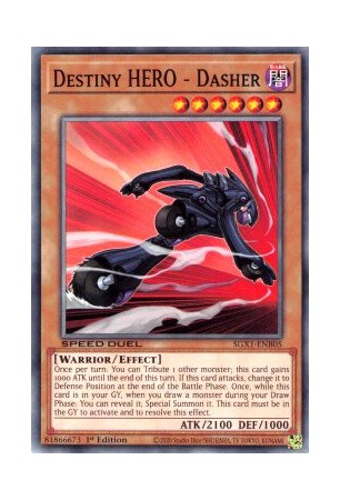Destiny Hero - Dasher - Yu-Gi-Oh! Trading Card (SGX1-ENB05 Secret Rare 1st Edition)